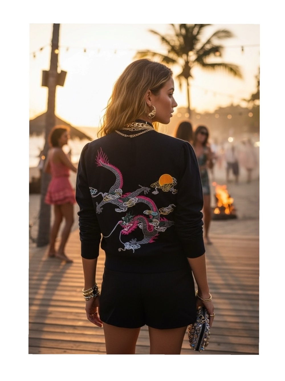 Rare: Y2K Lucky 𑁍 Asian Dragon Embroidery Zip Track Jacket 𑁍 Navy Blue 𑁍 XS